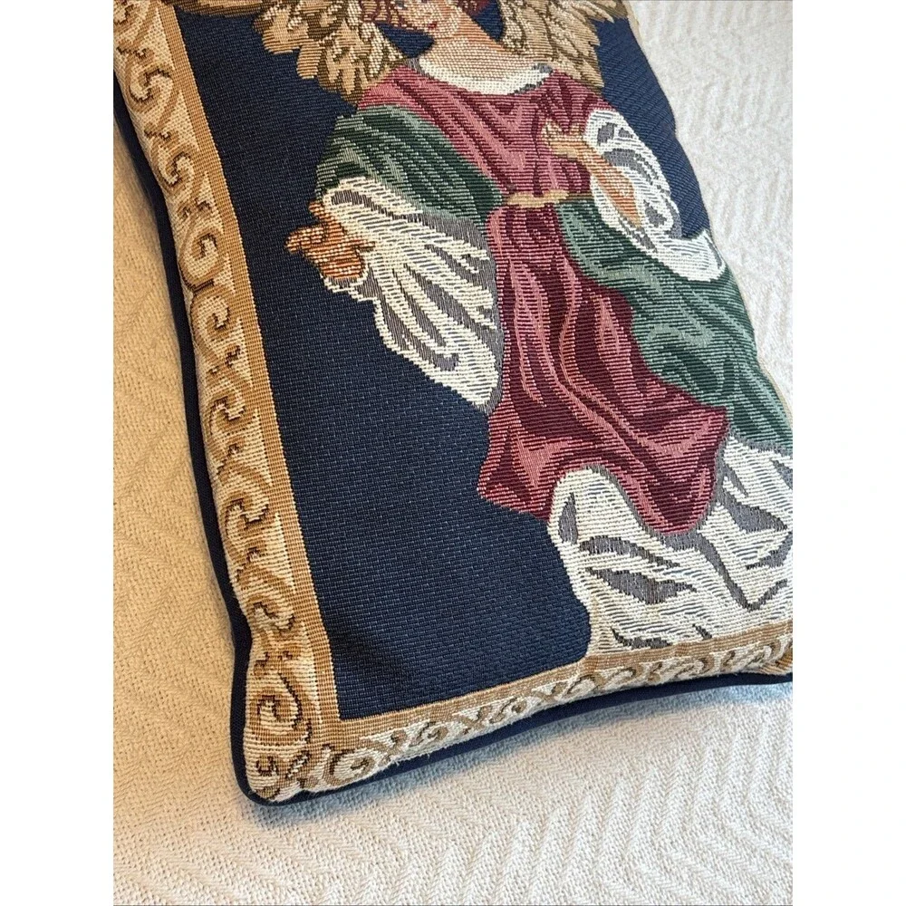 Tapestry Victorian Angel Christmas Holiday Decor Throw Pillow Rectangle 16 x 12